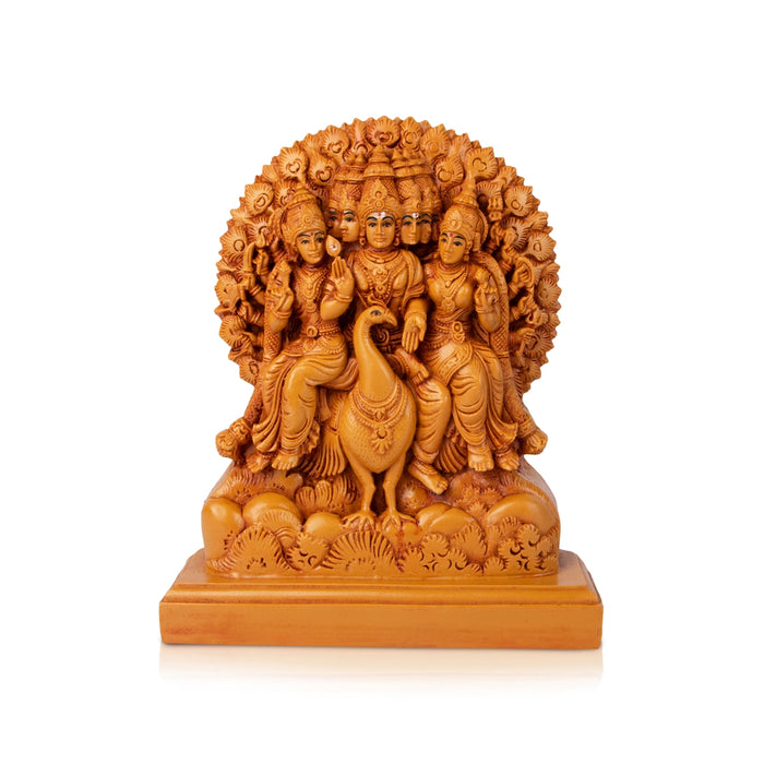 Murugar with Valli Deivanai Statue - 8.5 x 7 Inches | Resin Statue/ Wooden Polish Murugan Valli Deivanai Sitting on Peacock Statue for Pooja