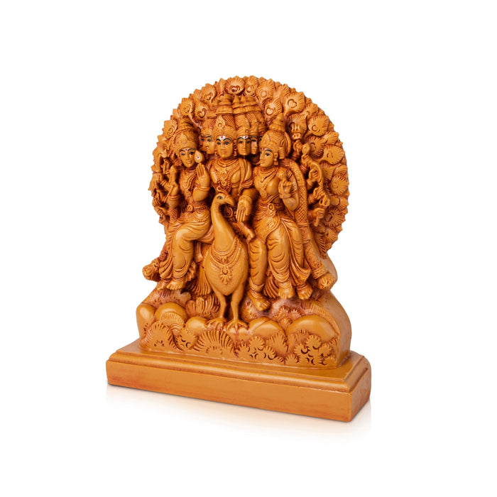 Murugar with Valli Deivanai Statue - 8.5 x 7 Inches | Resin Statue/ Wooden Polish Murugan Valli Deivanai Sitting on Peacock Statue for Pooja