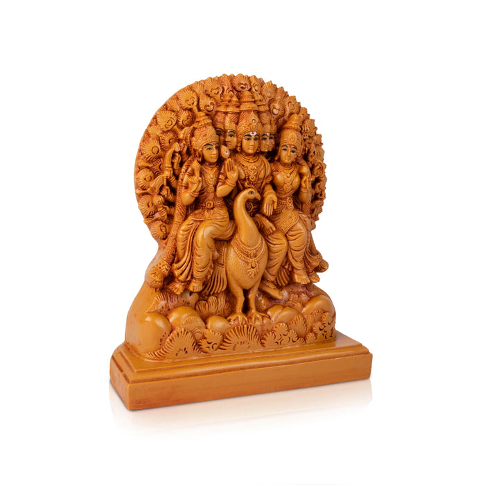 Murugar with Valli Deivanai Statue - 8.5 x 7 Inches | Resin Statue/ Wooden Polish Murugan Valli Deivanai Sitting on Peacock Statue for Pooja