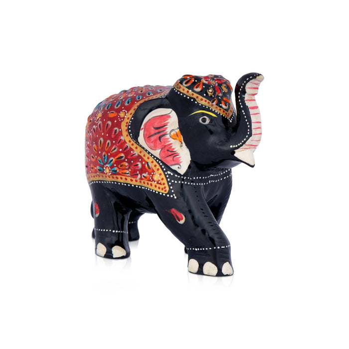 Wooden Elephant Idol - 4 x 5 Inches painted Elephant Statue for Home