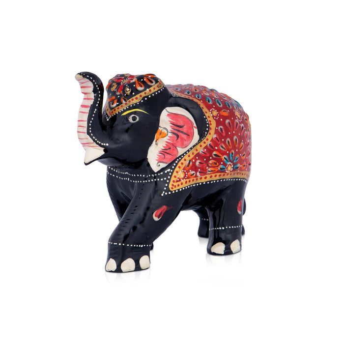 Wooden Elephant Idol - 4 x 5 Inches painted Elephant Statue for Home