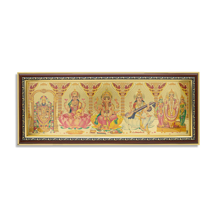 Five God Photo Frame - 22 X 9 Inches | Gold Colour Wall Picture Frame/ 5 Gods In One Frame Wall Decor