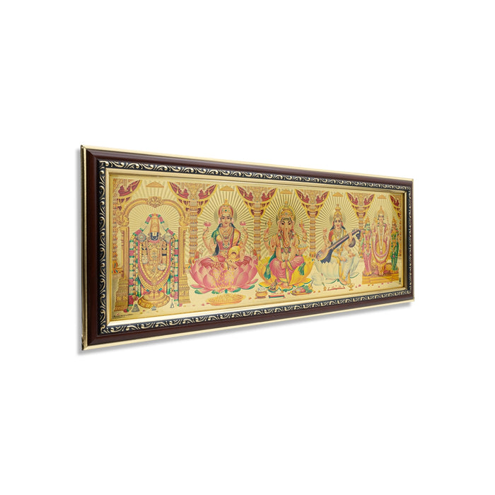 Five God Photo Frame - 22 X 9 Inches | Gold Colour Wall Picture Frame/ 5 Gods In One Frame Wall Decor