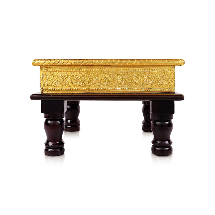 Bajot With Leg - 10 x 10 Inches | Manai Palagai/ Patla/ Gold Polish Chowki for Pooja