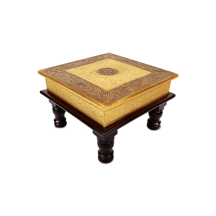 Bajot With Leg - 10 x 10 Inches | Manai Palagai/ Patla/ Gold Polish Chowki for Pooja