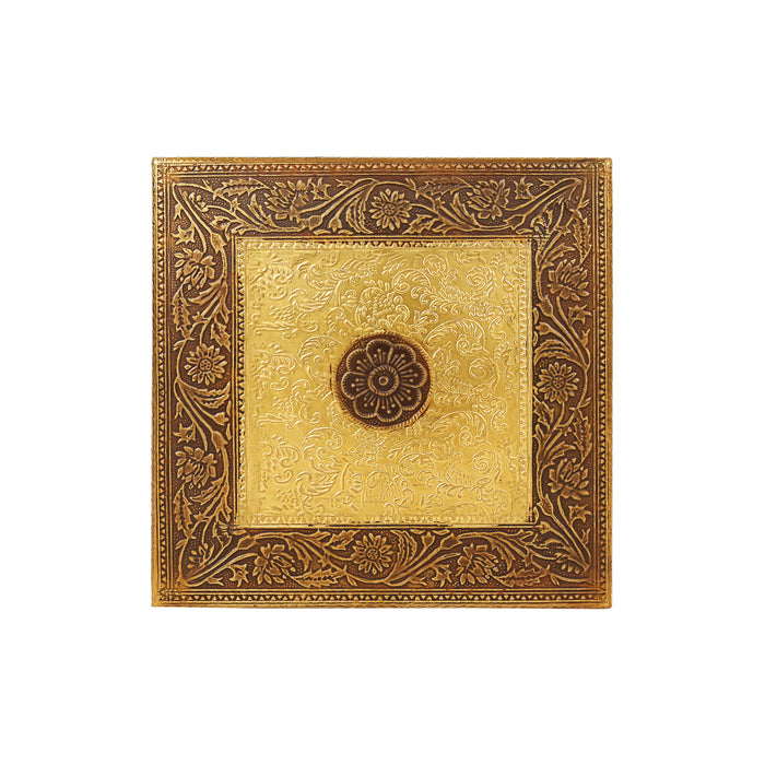 Bajot With Leg - 10 x 10 Inches | Manai Palagai/ Patla/ Gold Polish Chowki for Pooja