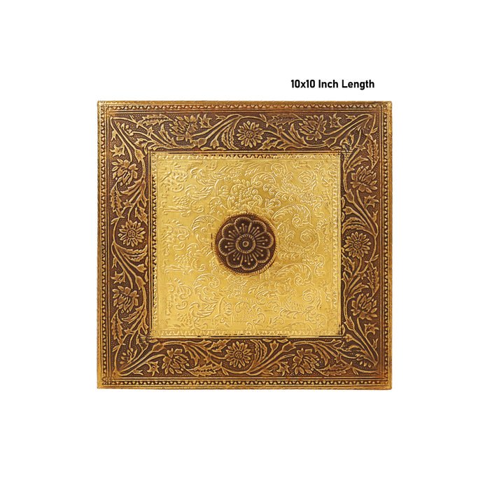 Bajot With Leg - 10 x 10 Inches | Manai Palagai/ Patla/ Gold Polish Chowki for Pooja