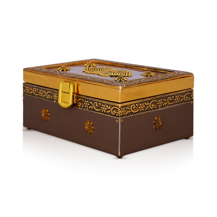 Jewel box - 3 x 6 Inches | Decorative Storage Box/ Pooja box/ Wooden Container for Women
