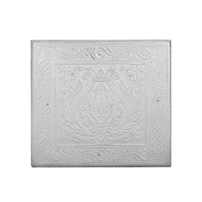 Pooja Chowki With Leg - 8 x 8 Inches | Silver Polish Bajot/ Patla/ Manai Palagai for Home & Deity Decor