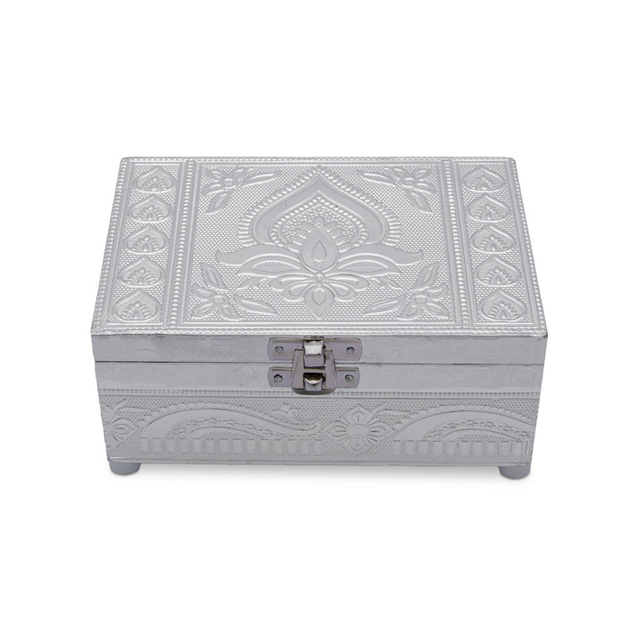 Pooja Box - 3 x 6 Inches | Siver Polish Jewel Box/ Storage Box for Ladies & Gifting