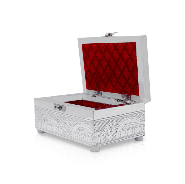 Pooja Box - 3 x 6 Inches | Siver Polish Jewel Box/ Storage Box for Ladies & Gifting