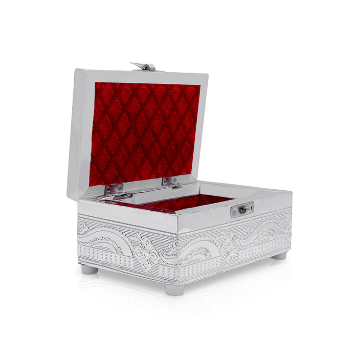 Pooja Box - 3 x 6 Inches | Siver Polish Jewel Box/ Storage Box for Ladies & Gifting