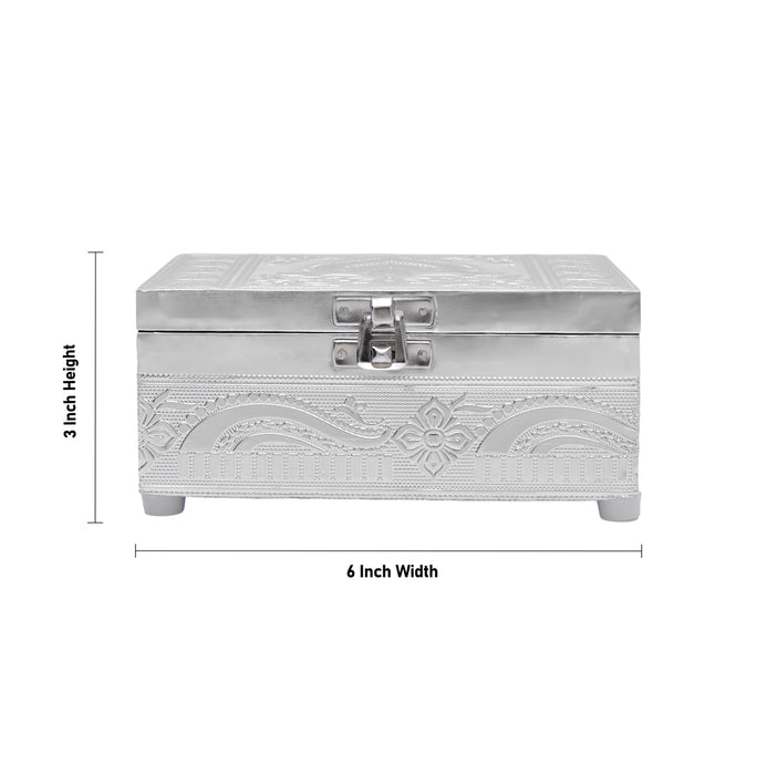 Pooja Box - 3 x 6 Inches | Siver Polish Jewel Box/ Storage Box for Ladies & Gifting