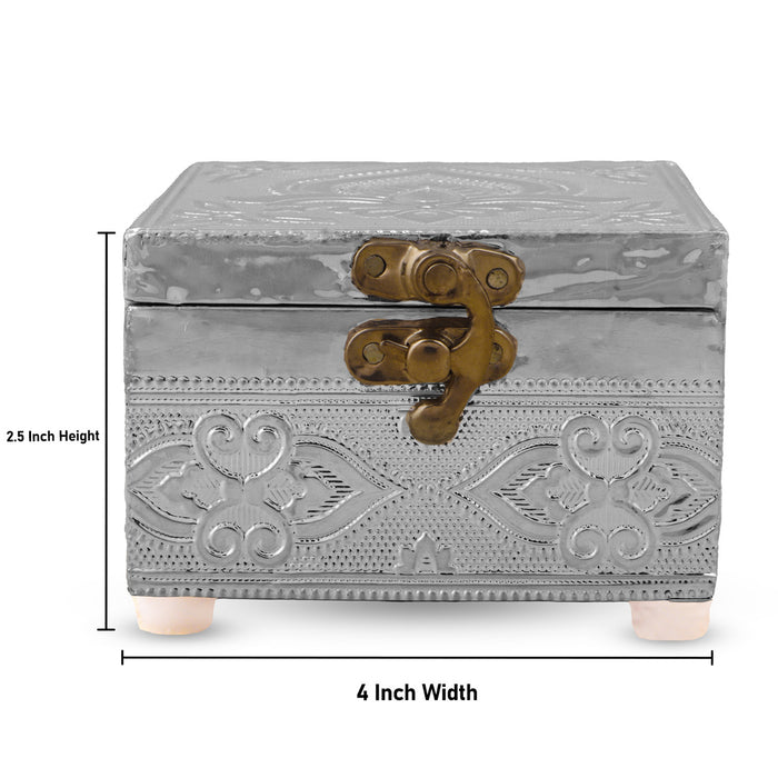 Pooja Box - 2.5 x 4 Inches | Silver Polish Jewellery Box/ Storage Box With Lock/ Organizer For Home