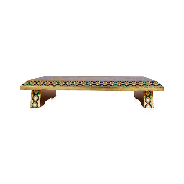 Pooja Chowki With Base - 7 x 10 Inches | Manai Palagai/ Gold Polish Bajot/ Meenakari Design Patla For Deity