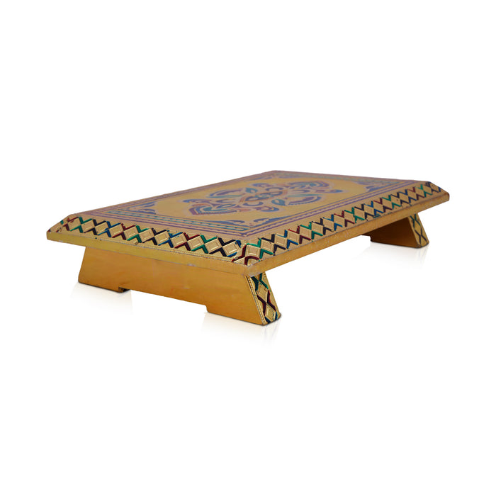 Pooja Chowki With Base - 7 x 10 Inches | Manai Palagai/ Gold Polish Bajot/ Meenakari Design Patla For Deity
