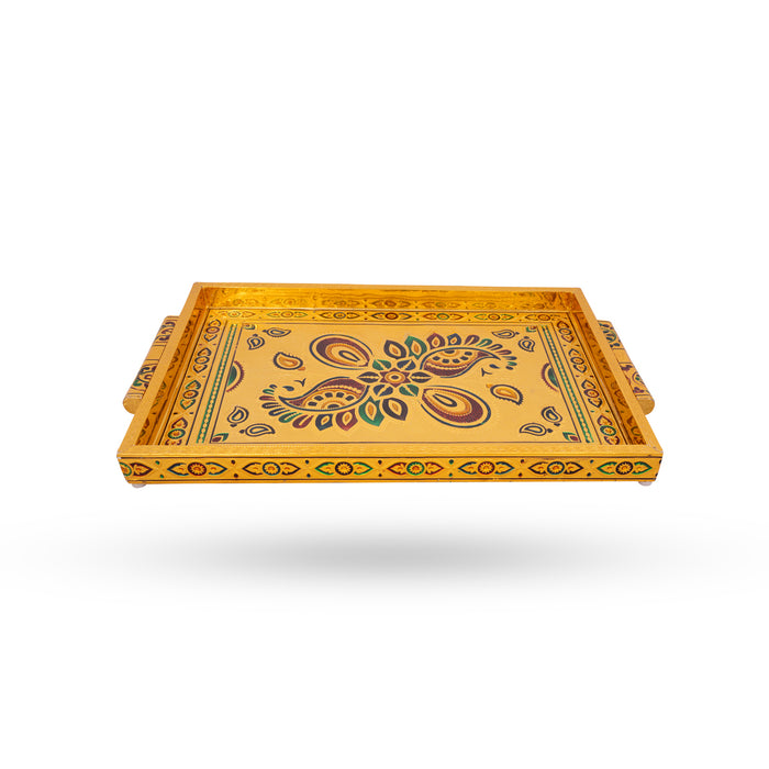 Pooja Tray - 16 x 5 Inches | Chocky Tray / Gold Polish Thali Plate/ Meenakari Design Plate for Home