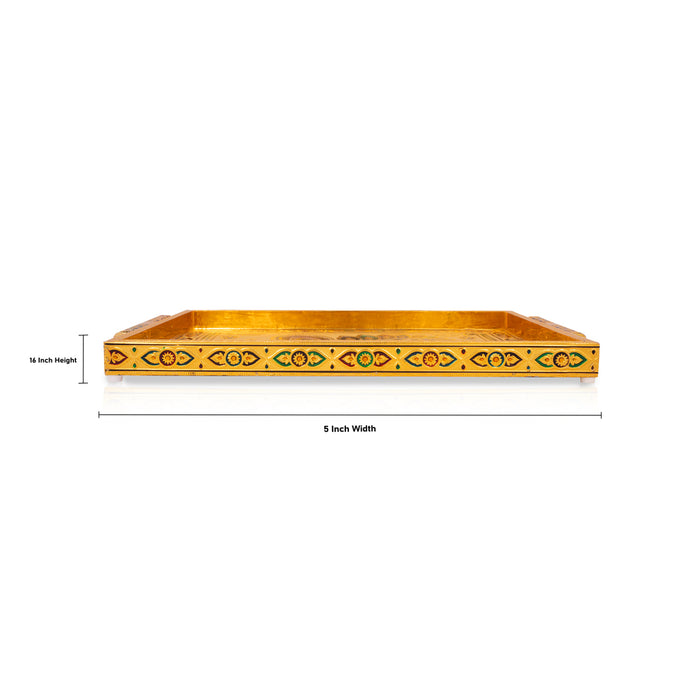 Pooja Tray - 16 x 5 Inches | Chocky Tray / Gold Polish Thali Plate/ Meenakari Design Plate for Home