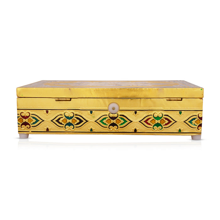 Pooja Box - 7 x 10 Inches | Wooden Storage Box/ Gold Meenakari Design Jewellery Box for Home
