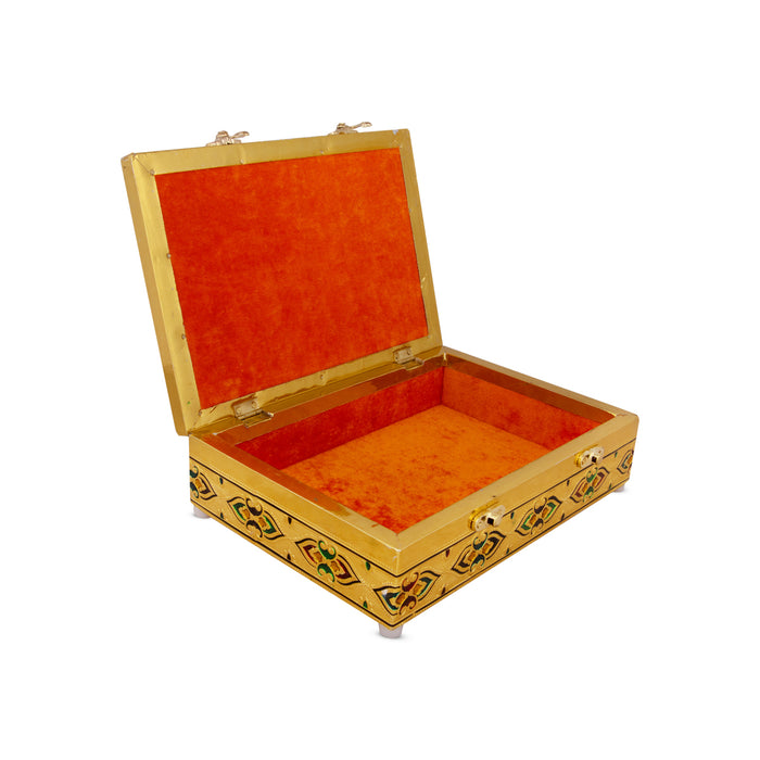 Pooja Box - 7 x 10 Inches | Wooden Storage Box/ Gold Meenakari Design Jewellery Box for Home