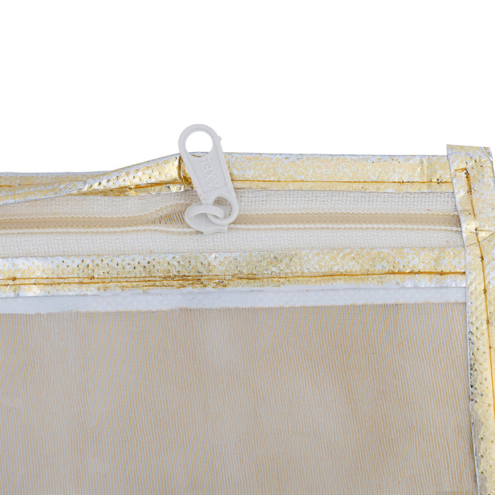 Saree Pouch - 17 x 14 Inches | 4 Pcs Set / Jari Pattern Saree Organizer / Transparent Zip Storage Bag