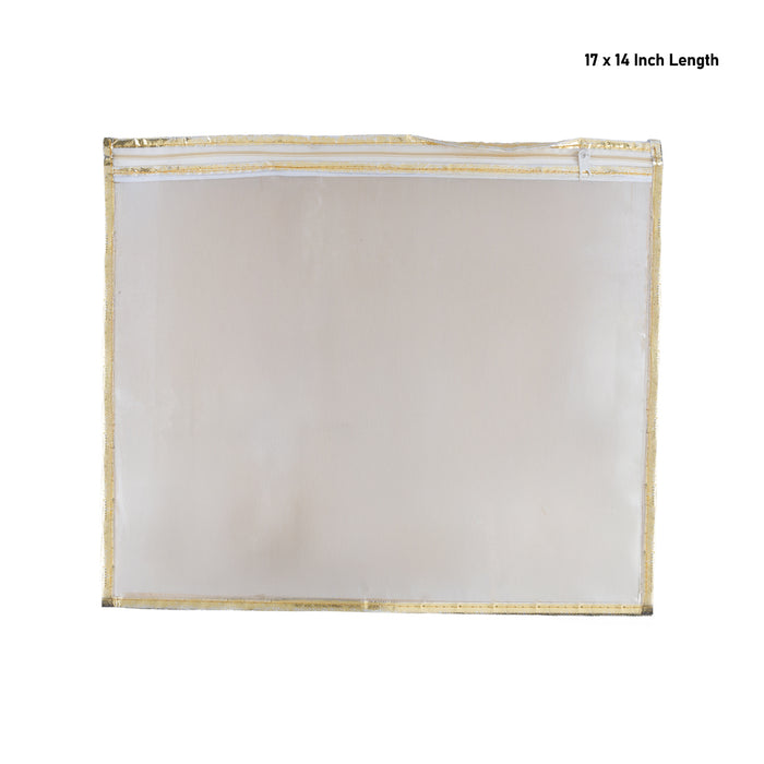 Saree Pouch - 17 x 14 Inches | 4 Pcs Set / Jari Pattern Saree Organizer / Transparent Zip Storage Bag
