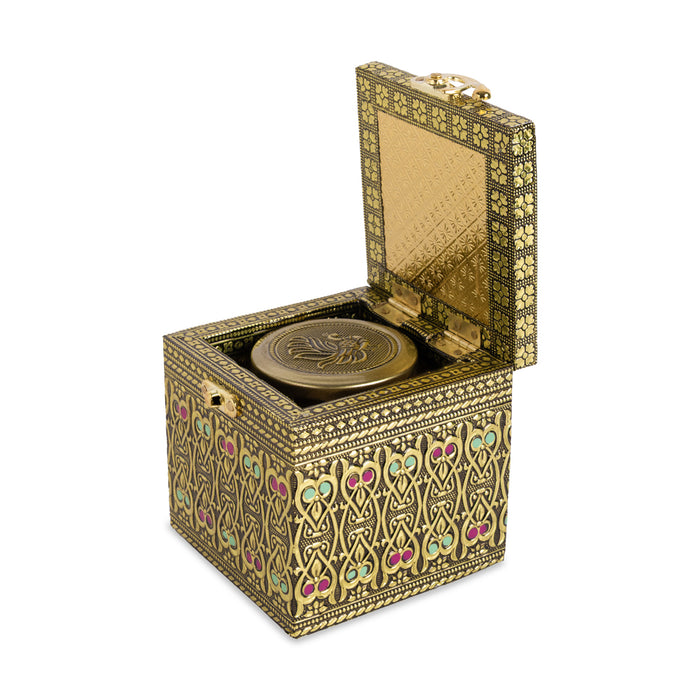 Pet Jar - 4 x 4 Inches | Golden Meenakari Peacock Design Storage Box/ Dry Fruit Box/ Gift Box for Festive Occasions