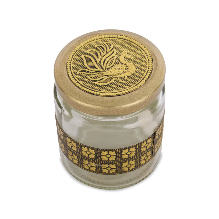 Pet Jar - 4 x 4 Inches | Golden Meenakari Peacock Design Storage Box/ Dry Fruit Box/ Gift Box for Festive Occasions