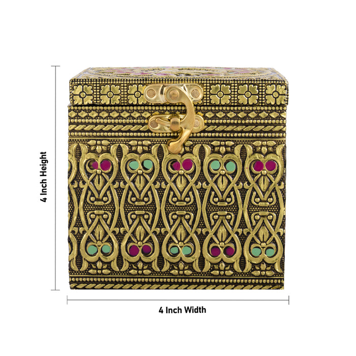 Pet Jar - 4 x 4 Inches | Golden Meenakari Peacock Design Storage Box/ Dry Fruit Box/ Gift Box for Festive Occasions