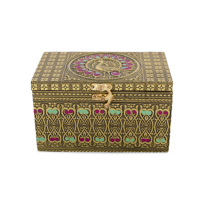 Pet Jar - 4 x 4 Inches | Decorative Dry Fruit Box/ Meenakari Peacock Design Gift Box/ Storage Box for Return Gifts