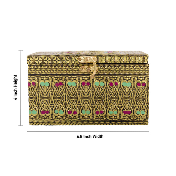 Pet Jar - 4 x 4 Inches | Decorative Dry Fruit Box/ Meenakari Peacock Design Gift Box/ Storage Box for Return Gifts