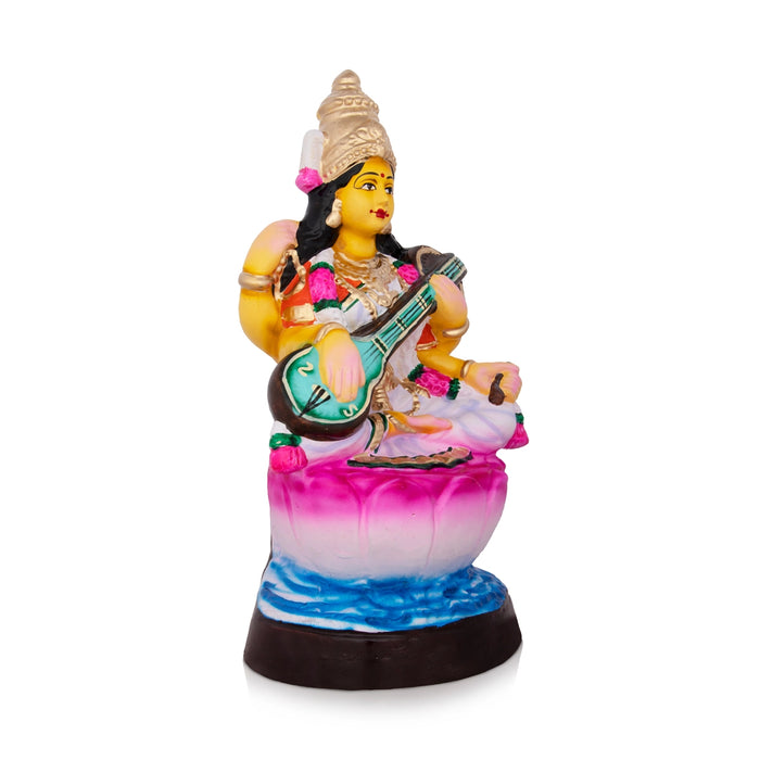 Saraswati Murti Paper Mache Golu Bommai - 13 X 8 Inches | Navratri Gombe/ Golu Doll For Navaratri Decor
