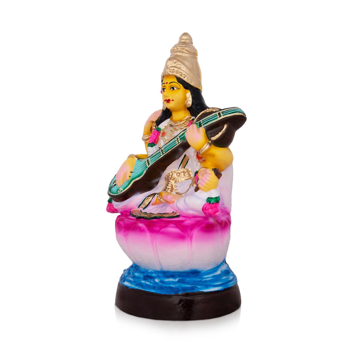Saraswati Murti Paper Mache Golu Bommai - 13 X 8 Inches | Navratri Gombe/ Golu Doll For Navaratri Decor