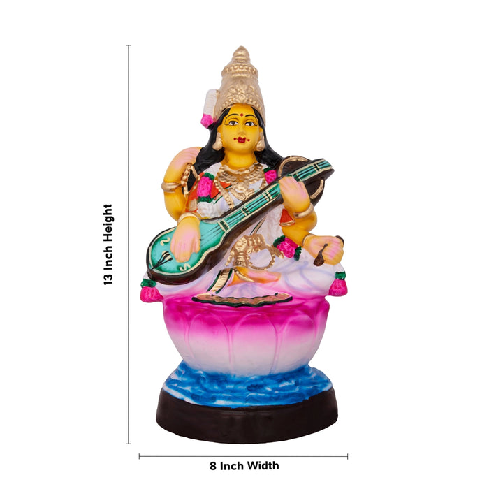 Saraswati Murti Paper Mache Golu Bommai - 13 X 8 Inches | Navratri Gombe/ Golu Doll For Navaratri Decor