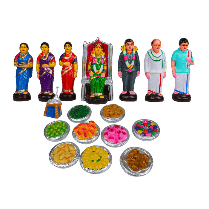 Valaikappu Clay Golu Bommai Set - 8 x 4 Inches | 17 Pcs/ Giri Golu Doll/ Navaratri Golu Bomma/ Gombe