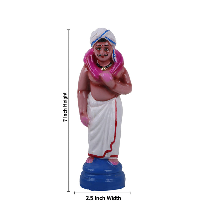 Vannan Vannathi Clay Golu Bommai set - 7 x 2.5 Inches | 3 Pcs/ Giri Golu Doll/ Navaratri Golu Bomma/ Gombe/ Bommai
