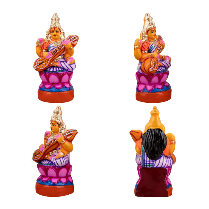 Lakshmi Ganesh Saraswati Idol Paper Mache Golu Bommai Set - 9 X 6 Inches | Navratri Gombe/ Golu Doll