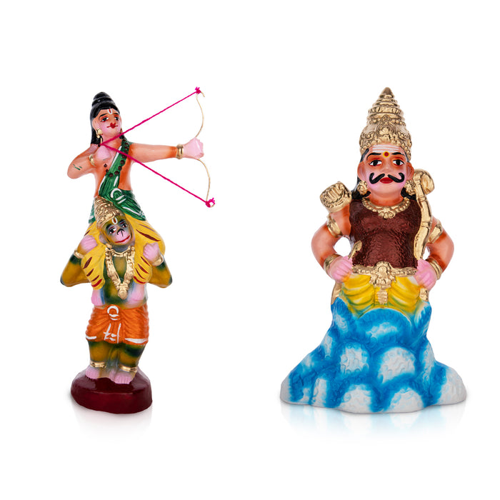 Indrajit Vadham Clay Golu Bommai Set - 11 x 6.5 Inches | Giri Golu Bommalu/ Navaratri kolu Bommai/ Gombe
