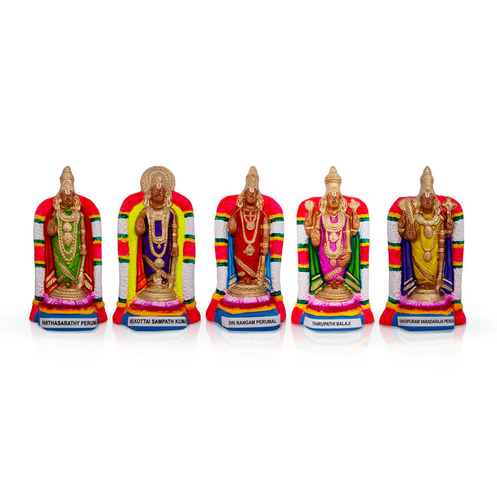 5 Suvai Perumal Paper Mache Golu Bommai Set - 9 x 5 Inches | 5 Pcs/ Giri Golu Doll/ Navaratri Golu Bomma/ Gombe/ Bommai