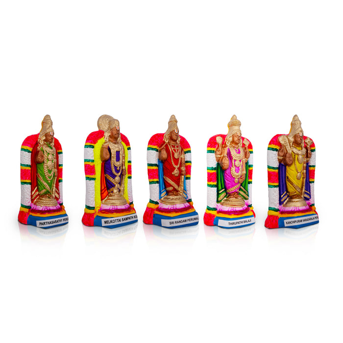 5 Suvai Perumal Paper Mache Golu Bommai Set - 9 x 5 Inches | 5 Pcs/ Giri Golu Doll/ Navaratri Golu Bomma/ Gombe/ Bommai