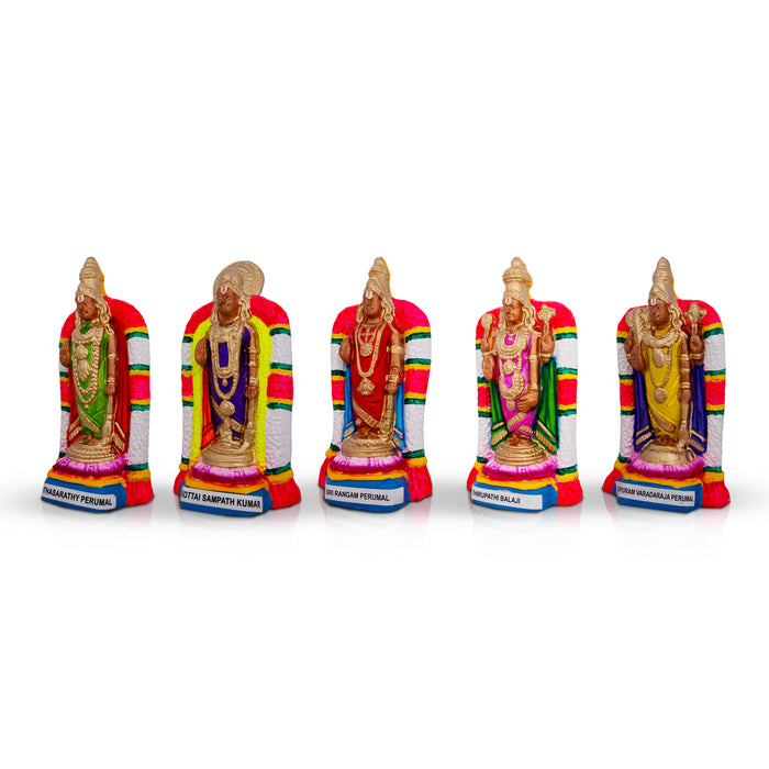 5 Suvai Perumal Paper Mache Golu Bommai Set - 9 x 5 Inches | 5 Pcs/ Giri Golu Doll/ Navaratri Golu Bomma/ Gombe/ Bommai