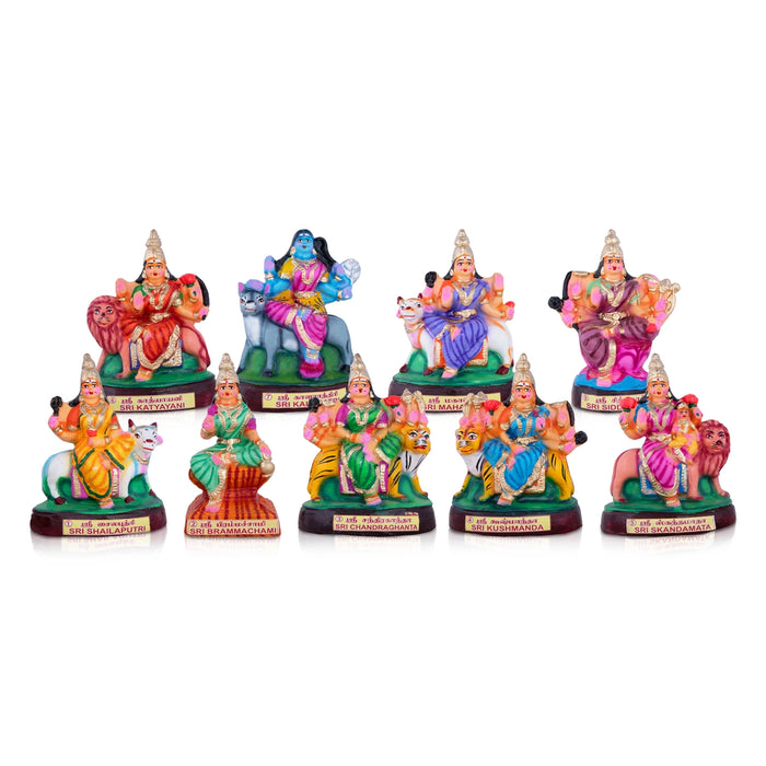 Nava Durga Clay Golu Bommai Set - 9 X 6 Inches | Navratri Gombe/ Golu Doll For Navaratri Decor