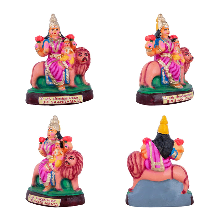 Nava Durga Clay Golu Bommai Set - 9 X 6 Inches | Navratri Gombe/ Golu Doll For Navaratri Decor