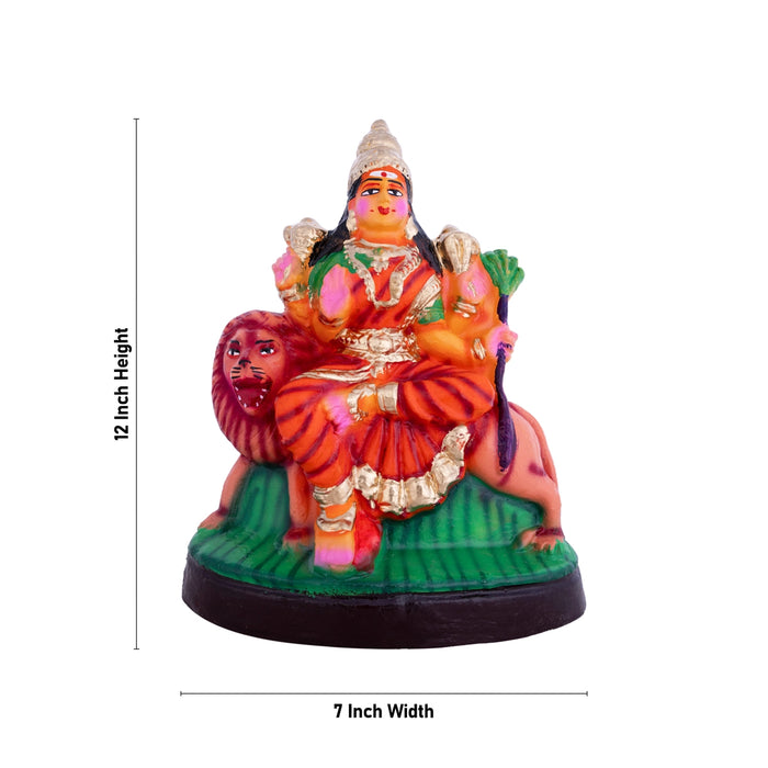 Durga Idol Clay Golu Bommai - 12 X 7 Inches | Navratri Gombe/ Giri Golu Doll For Navaratri Decor