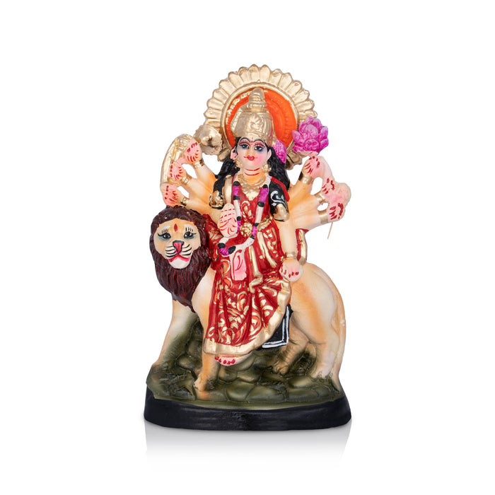 Durga Sitting On Lion Clay Golu Bommai - 9 x 5 Inches | Giri Golu Bommai/ Navaratri kolu Doll/Gombe/ Bommalu