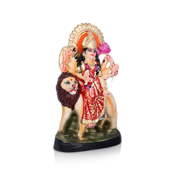 Durga Sitting On Lion Clay Golu Bommai - 9 x 5 Inches | Giri Golu Bommai/ Navaratri kolu Doll/Gombe/ Bommalu