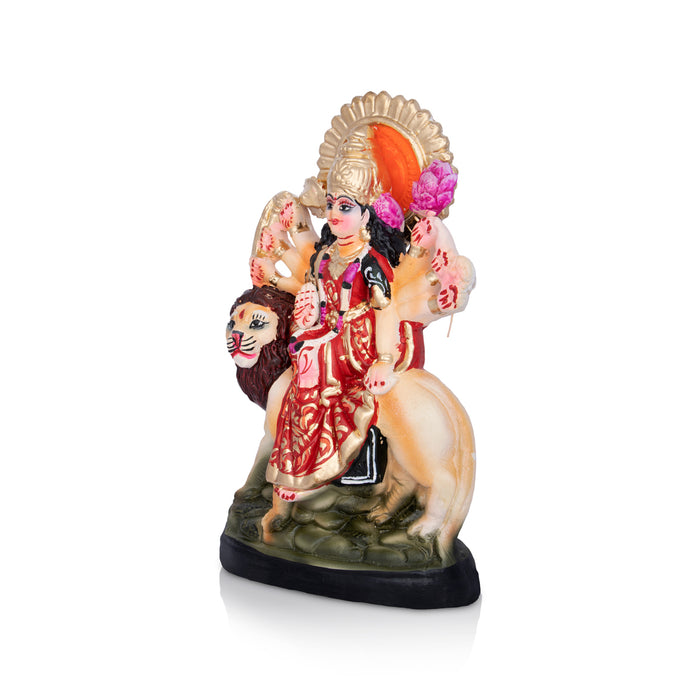 Durga Sitting On Lion Clay Golu Bommai - 9 x 5 Inches | Giri Golu Bommai/ Navaratri kolu Doll/Gombe/ Bommalu