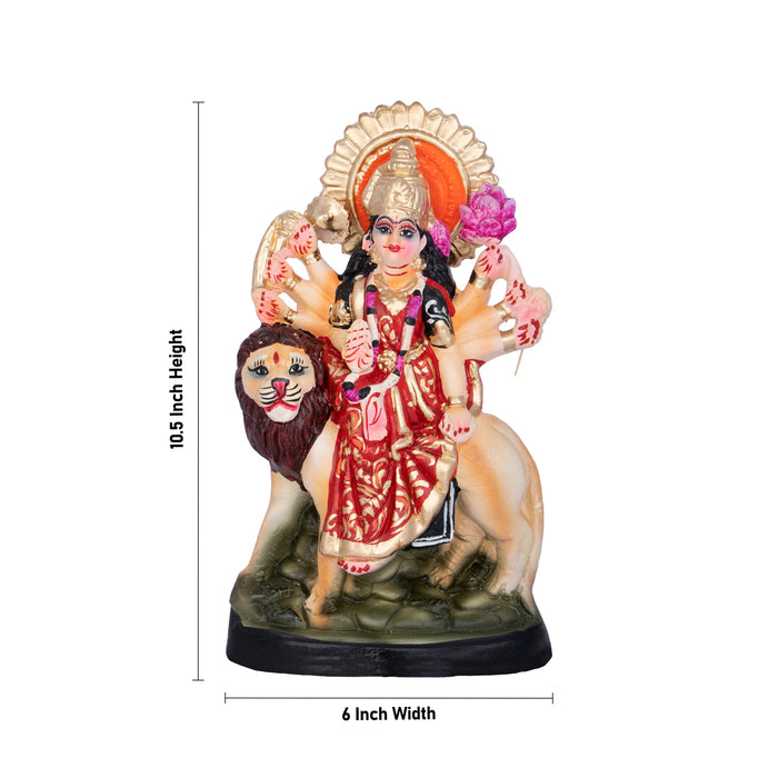 Durga Sitting On Lion Clay Golu Bommai - 9 x 5 Inches | Giri Golu Bommai/ Navaratri kolu Doll/Gombe/ Bommalu