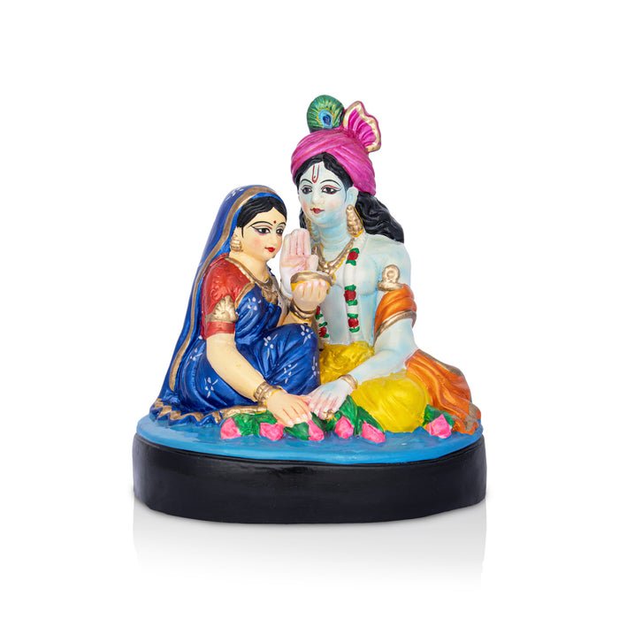 Radha Krishna Sitting Clay Golu Bommai - 9 x 7.56 Inches | Giri Kolu Doll/ Navaratri Golu Bomma/Gombe/Bommai
