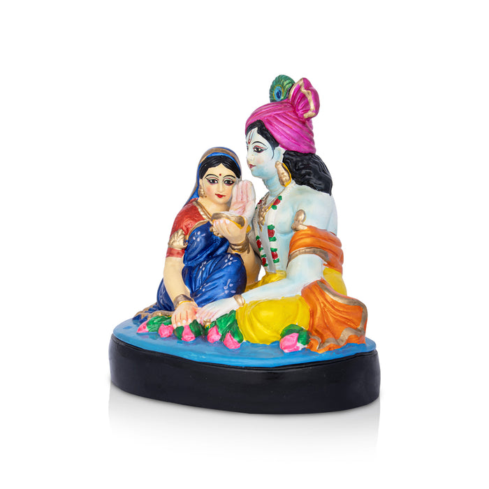 Radha Krishna Sitting Clay Golu Bommai - 9 x 7.56 Inches | Giri Kolu Doll/ Navaratri Golu Bomma/Gombe/Bommai